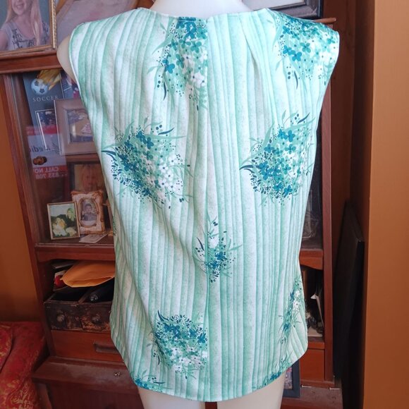 Vintage 1970s Green Tank Top Womens Medium Wild Print Poyester Handmade Floral - Picture 6 of 8
